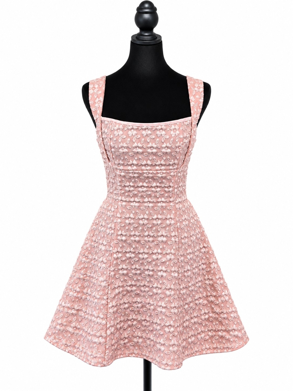 SHEIN Pink Textured Floral Fit-and-Flare Mini Dress